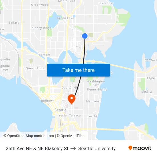 25th Ave NE & NE Blakeley St to Seattle University map