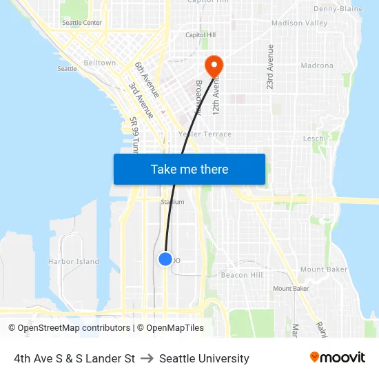 4th Ave S & S Lander St to Seattle University map