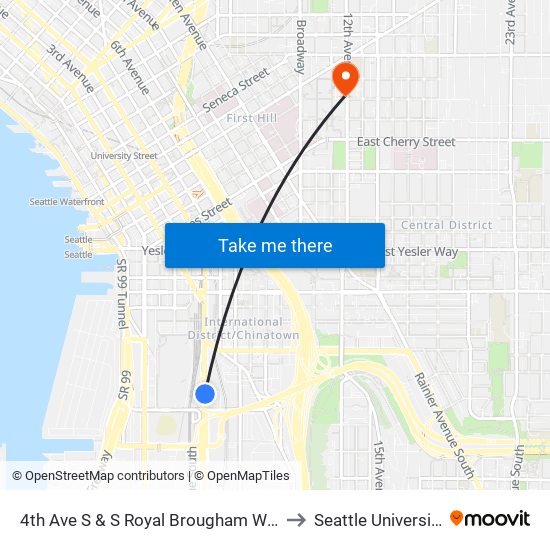 4th Ave S & S Royal Brougham Way to Seattle University map