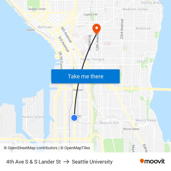 4th Ave S & S Lander St to Seattle University map