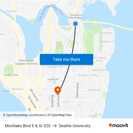 Montlake Blvd E & Sr 520 to Seattle University map