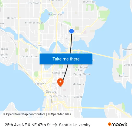 25th Ave NE & NE 47th St to Seattle University map