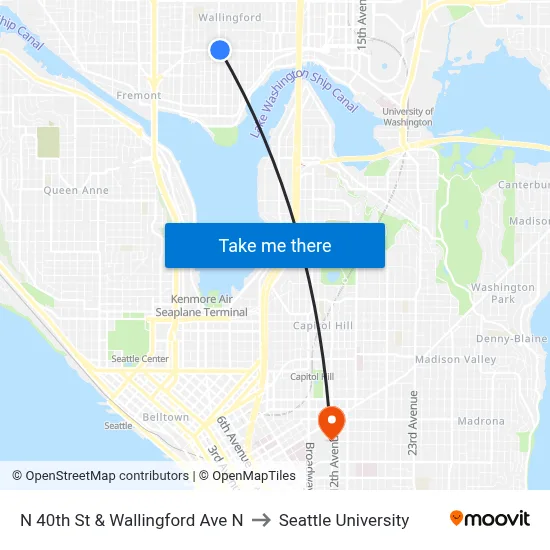 N 40th St & Wallingford Ave N to Seattle University map