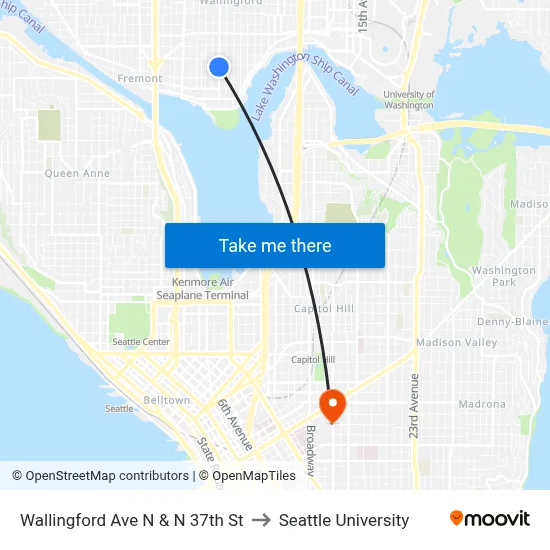 Wallingford Ave N & N 37th St to Seattle University map