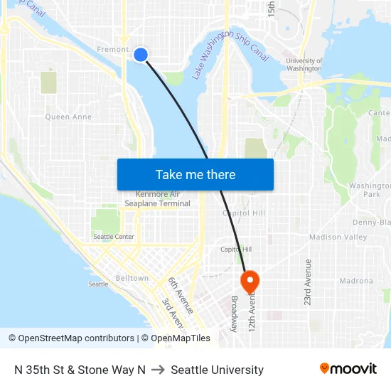 N 35th St & Stone Way N to Seattle University map