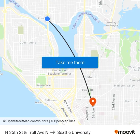 N 35th St & Troll Ave N to Seattle University map