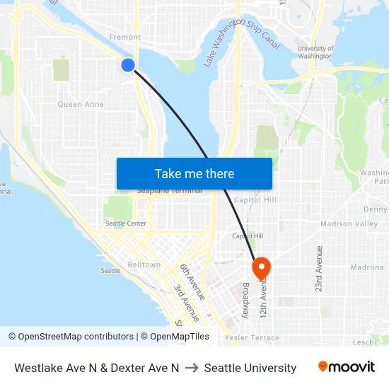 Westlake Ave N & Dexter Ave N to Seattle University map