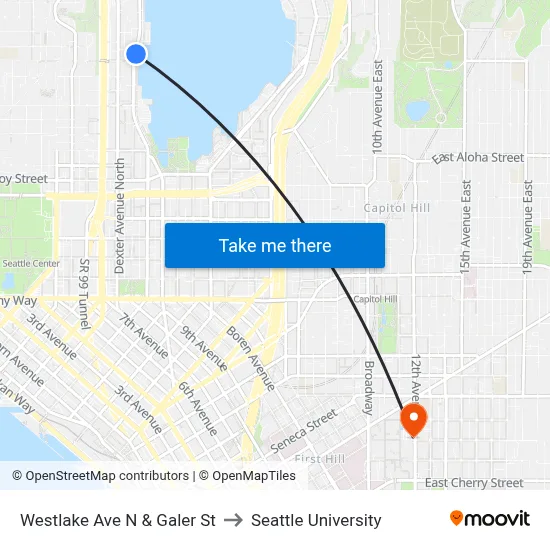 Westlake Ave N & Galer St to Seattle University map