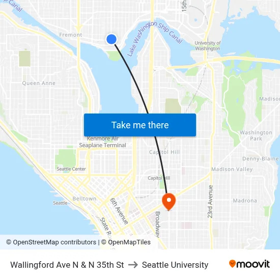 Wallingford Ave N & N 35th St to Seattle University map