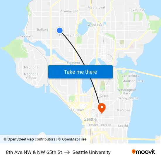 8th Ave NW & NW 65th St to Seattle University map