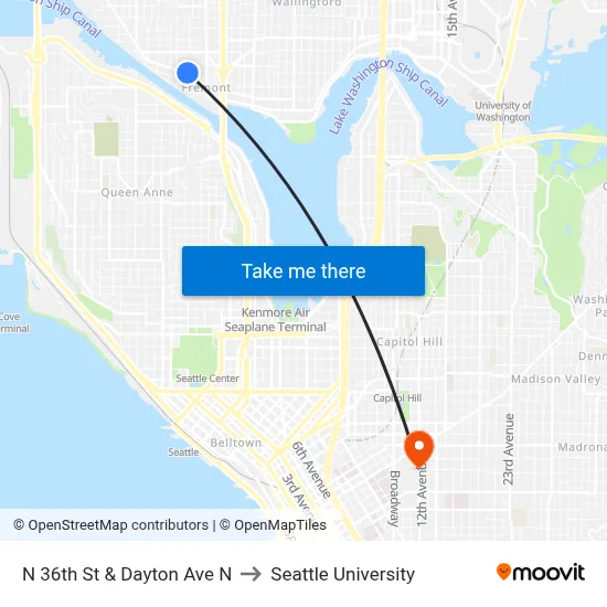 N 36th St & Dayton Ave N to Seattle University map