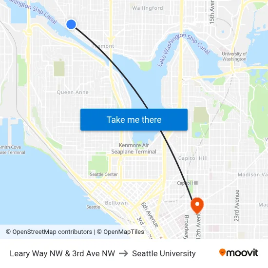 Leary Way NW & 3rd Ave NW to Seattle University map