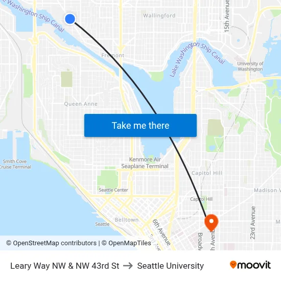 Leary Way NW & NW 43rd St to Seattle University map