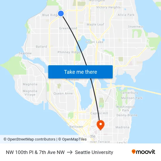 NW 100th Pl & 7th Ave NW to Seattle University map