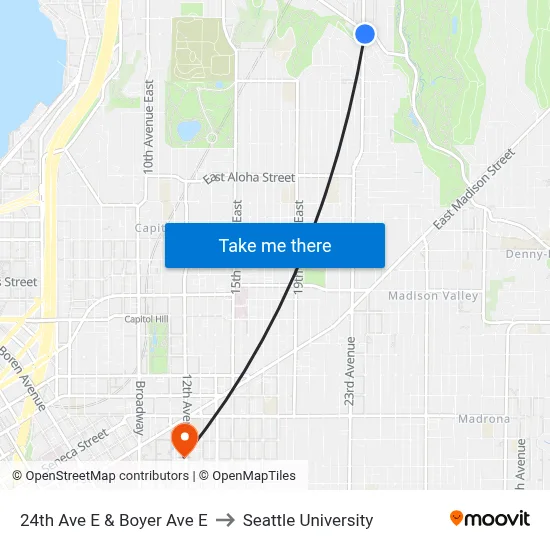 24th Ave E & Boyer Ave E to Seattle University map