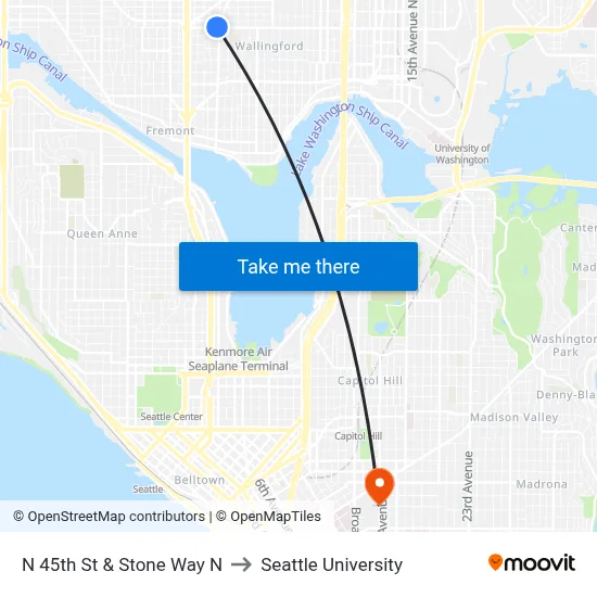 N 45th St & Stone Way N to Seattle University map
