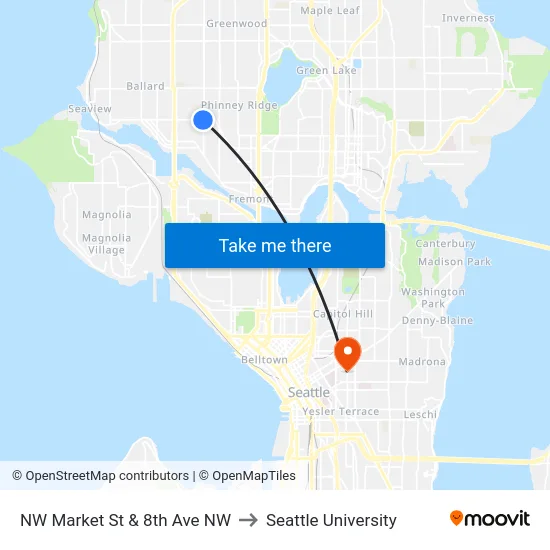 NW Market St & 8th Ave NW to Seattle University map