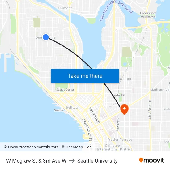 W Mcgraw St & 3rd Ave W to Seattle University map