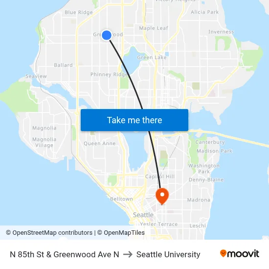 N 85th St & Greenwood Ave N to Seattle University map