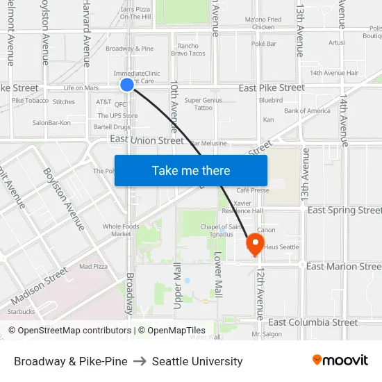 Broadway & Pike-Pine to Seattle University map