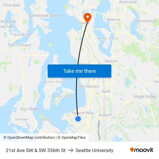 21st Ave SW & SW 336th St to Seattle University map