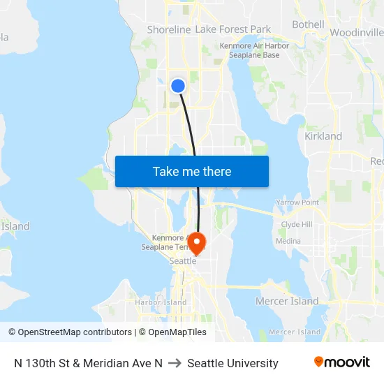 N 130th St & Meridian Ave N to Seattle University map