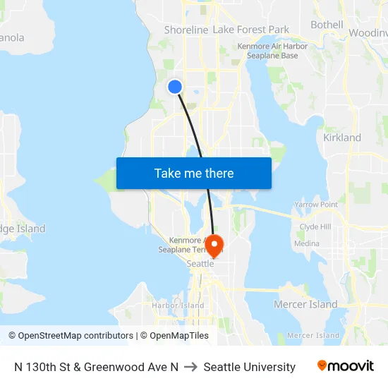 N 130th St & Greenwood Ave N to Seattle University map
