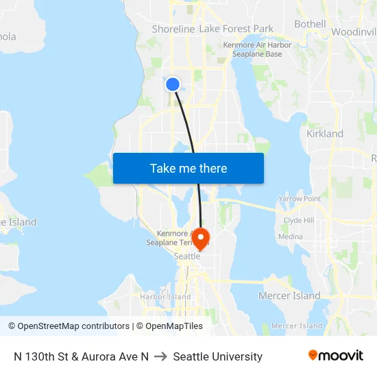 N 130th St & Aurora Ave N to Seattle University map