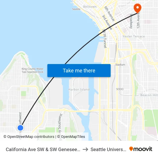 California Ave SW & SW Genesee St to Seattle University map