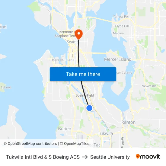 Tukwila Intl Blvd & S Boeing ACS to Seattle University map