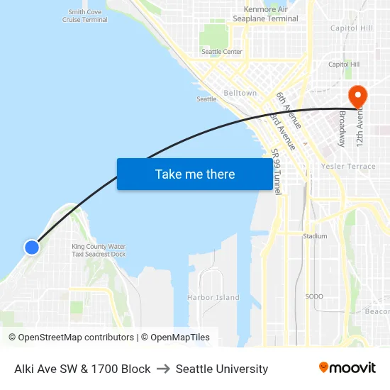 Alki Ave SW & 1700 Block to Seattle University map