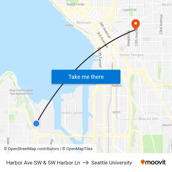Harbor Ave SW & SW Harbor Ln to Seattle University map