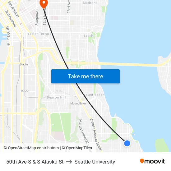 50th Ave S & S Alaska St to Seattle University map