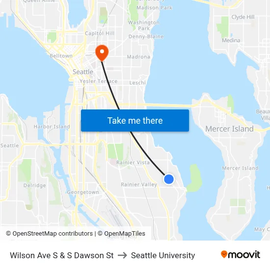 Wilson Ave S & S Dawson St to Seattle University map