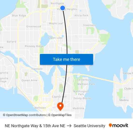 NE Northgate Way & 15th Ave NE to Seattle University map