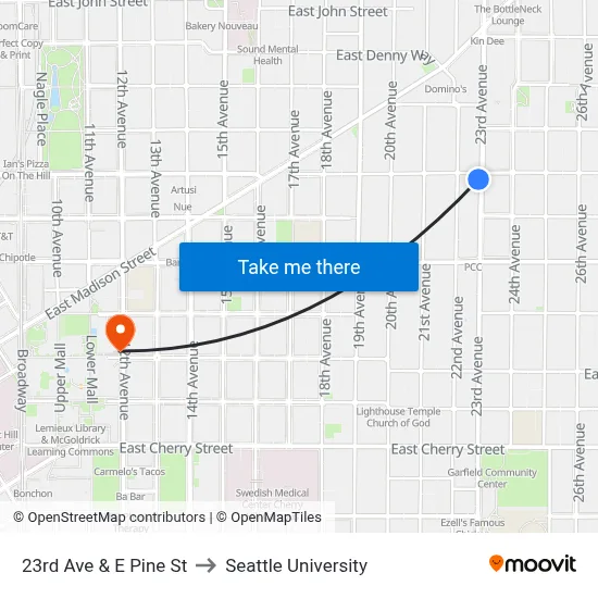23rd Ave & E Pine St to Seattle University map