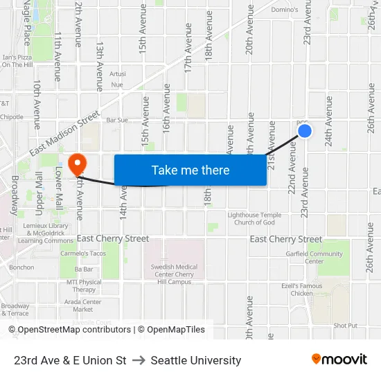 23rd Ave & E Union St to Seattle University map