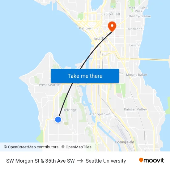 SW Morgan St & 35th Ave SW to Seattle University map