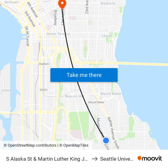 S Alaska St & Martin Luther King Jr Way S to Seattle University map