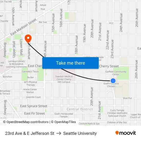 23rd Ave & E Jefferson St to Seattle University map