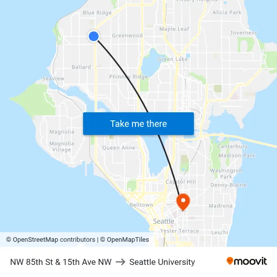 NW 85th St & 15th Ave NW to Seattle University map