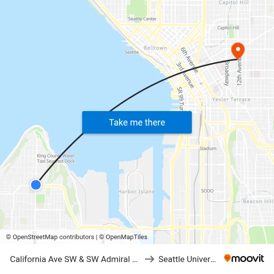 California Ave SW & SW Admiral Way to Seattle University map