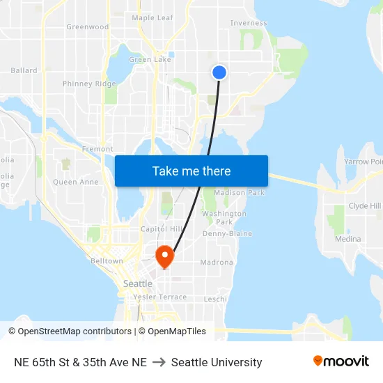 NE 65th St & 35th Ave NE to Seattle University map