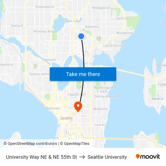University Way NE & NE 55th St to Seattle University map