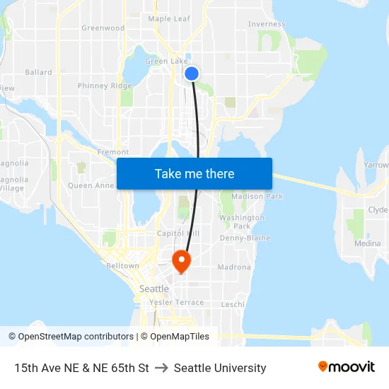 15th Ave NE & NE 65th St to Seattle University map