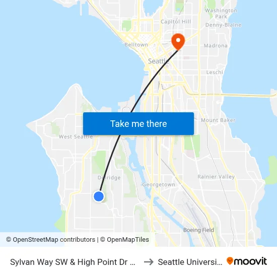 Sylvan Way SW & High Point Dr SW to Seattle University map