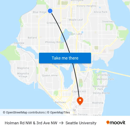 Holman Rd NW & 3rd Ave NW to Seattle University map