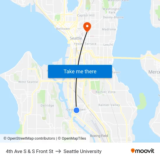 4th Ave S & S Front St to Seattle University map