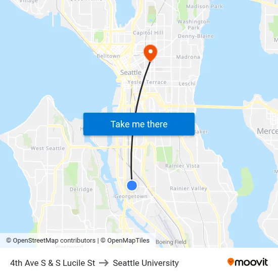 4th Ave S & S Lucile St to Seattle University map