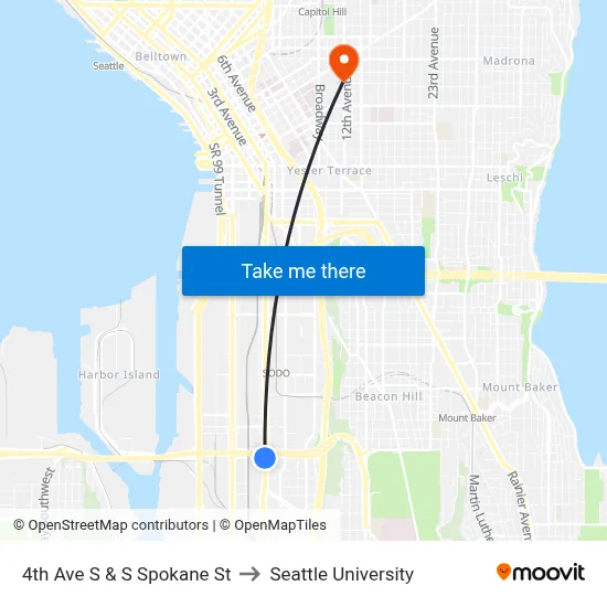 4th Ave S & S Spokane St to Seattle University map